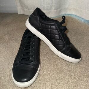 Black and White Quilted Sneakers with Leather Texture